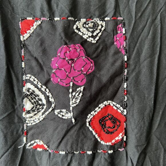 Mango Bay Dress Womens XXL Black Sleeveless Maxi Boho Floral Beaded Patch Hem - Picture 5 of 9